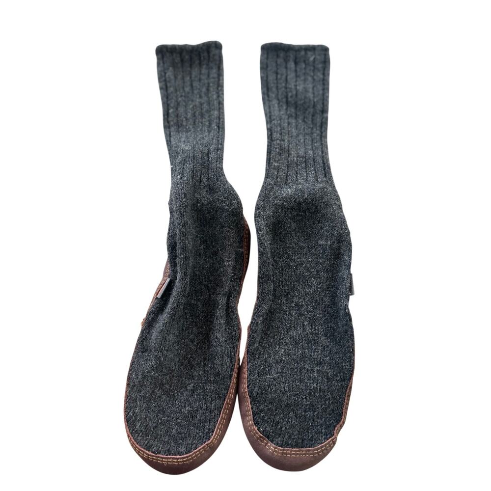 Acorn Gray Wool Leather Unisex Ankle Sock Slippers Women 8-9 Men 6-7